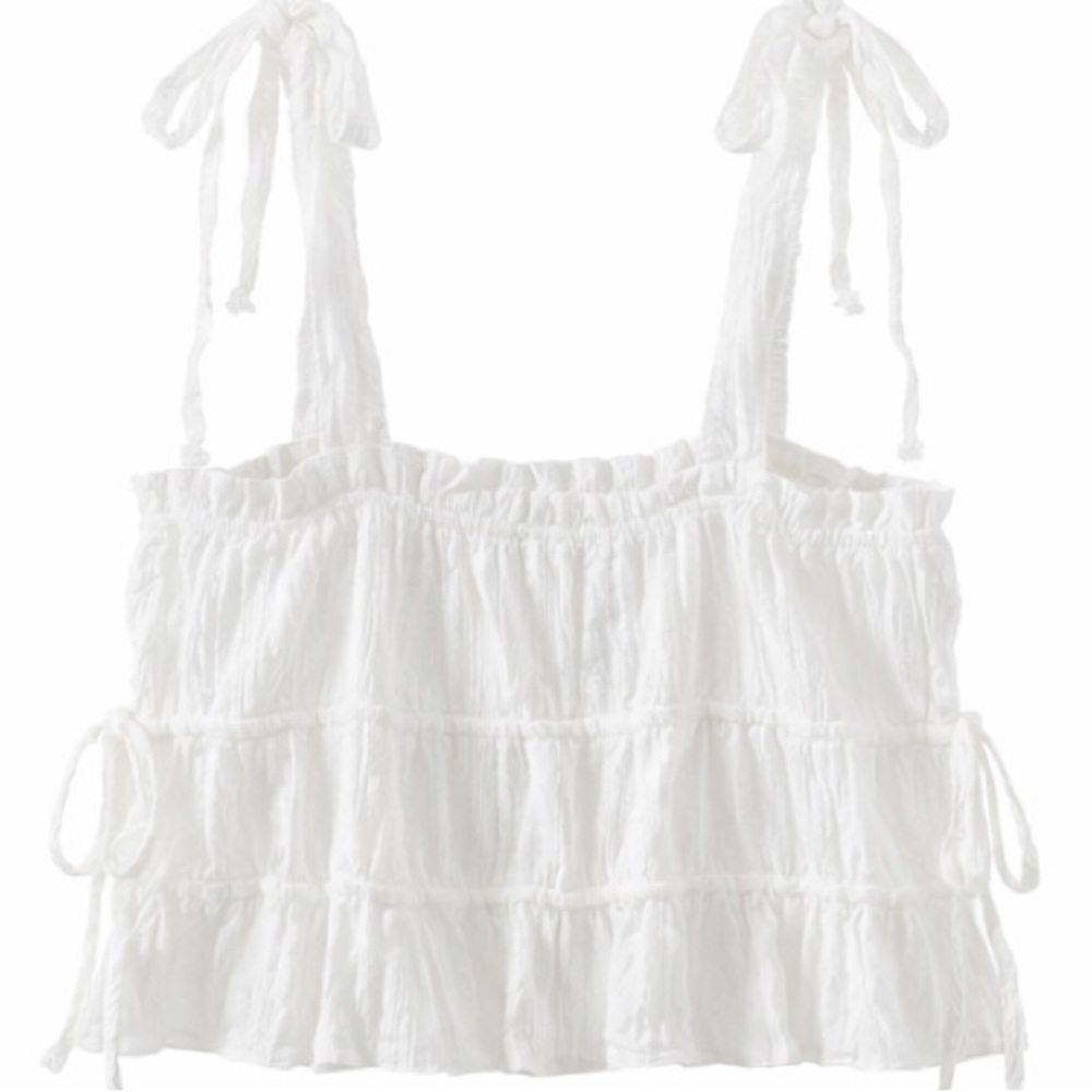 White Ruffled Crop Top - Picture 1 of 5